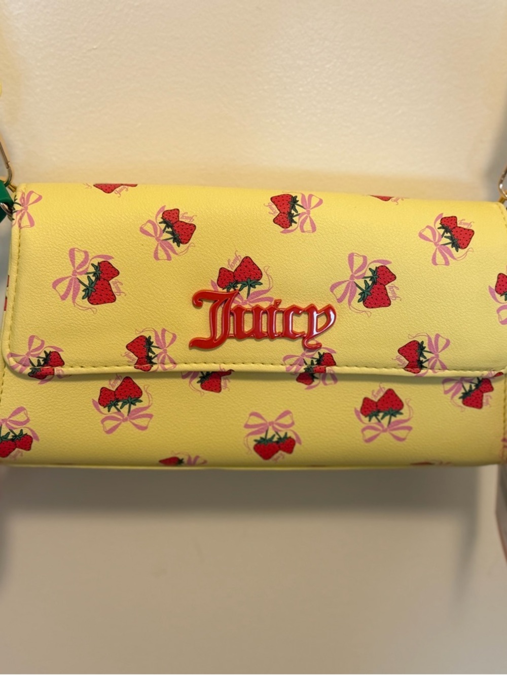 Juicy Couture Sweet Strawberry crossbody wallet on string NWT iris yellow HTF